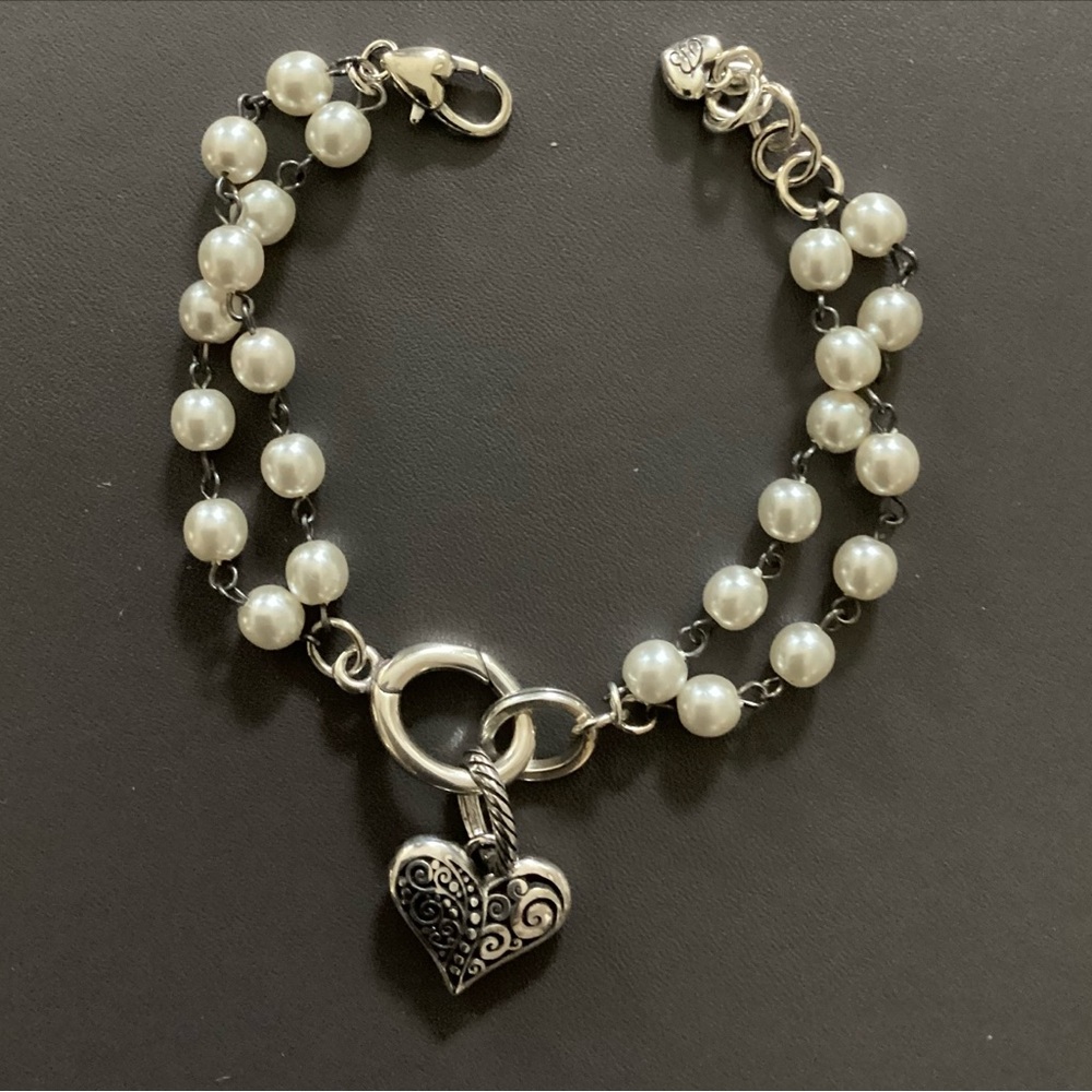 Brighton silver and pearl charm bracelet with heart charm